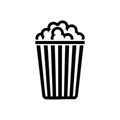 Stylized black popcorn bucket design often linked with cinema, movies, and snacking culture.