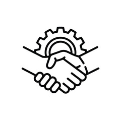 Business partnership and collaboration symbolized by handshake and gear