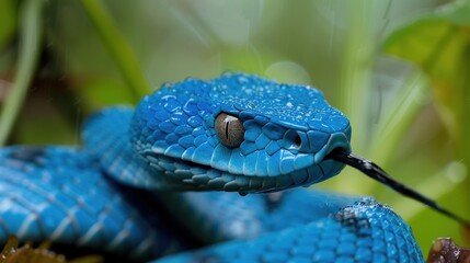 Fototapeta premium All You Need to Know About Blue Vipers – Habitat, Venom Potency, and Unique Blue Coloration for Reptile Enthusiasts
