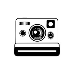 Minimalist vector illustration of a retro instant camera, representing photography, nostalgia, and instant picture printing.