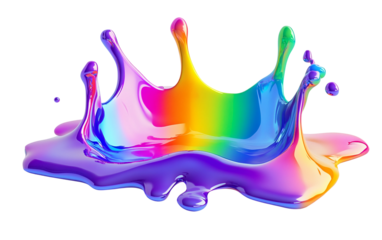 Metallic Rainbow Fluid Splash Frozen in Midair Representing Abstract Colorful Artistic Design isolated on transparent background PNG