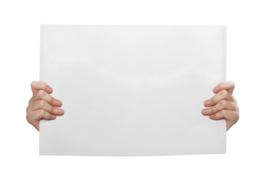 hands holding a blank paper isolated on white background, png, ai generated