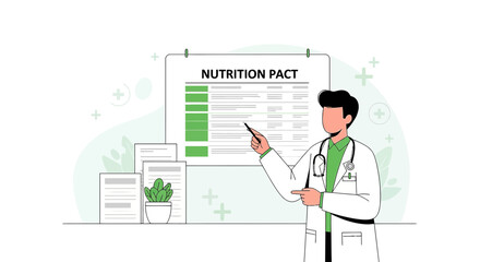 Illustration of doctor explaining nutrition pact for patient healthy lifestyle choices are