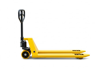 Professional yellow pallet jack ready for heavy lifting and warehouse logistics, simplifying industrial operations with robust design and efficiency.