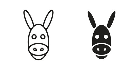 Donkey icons in line stroke outline art and clip art