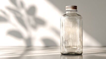 Elegant Glass Bottle with Shadow Play on a Clean Surface