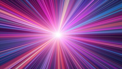 Fototapeta premium Vibrant streaks of pink, purple, and blue light explode outwards from a bright central core, creating a dynamic abstract burst of energy and motion.