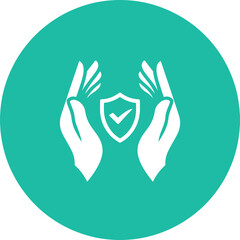 Two open hands cradling a shield with a checkmark symbolizing protection and security