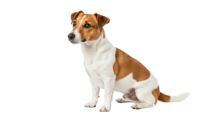 Isolated Jack Russell Terrier dog sitting and looking at camera, lovely pet, happy friendly canine