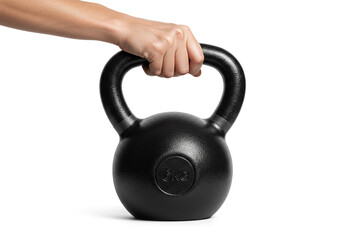 Strong hand gripping a solid black kettlebell, perfect for intense fitness training and strength building workouts.