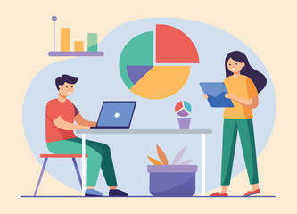 Adobe Illustrator Artwork of Flat Vector Illustration of Business Growth Discussion.