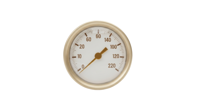 Isolated dial instrument showing a reading on its scale, with needle pointing near zero