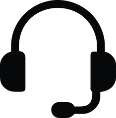 Black headset with microphone icon on white background