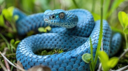 Fototapeta premium All You Need to Know About Blue Vipers – Habitat, Venom Potency, and Unique Blue Coloration for Reptile Enthusiasts