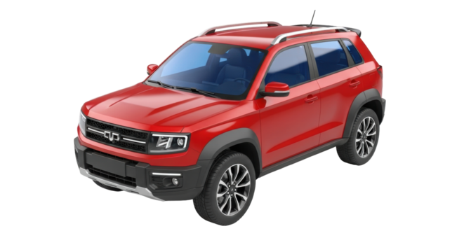 Isolated red SUV car, compact sport utility vehicle auto for city and off-road driving