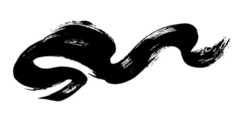 Single one black paint brush stroke isolated on white background. Smudged black mascara isolated on white background. Cosmetic product swatch. Paint brush stroke