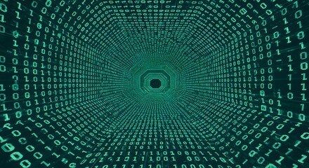 Abstract digital tunnel of binary code representing data flow and technological advancement