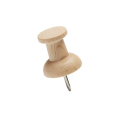 Wooden push pin close up on transparent backdrop minimal object concept artisolated object