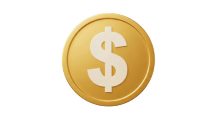 Isolated gold coin featuring a dollar sign for financial or investment purposes