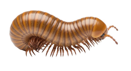 Isolated Centipede in a Curled Position, an Insect with Many Legs, on a Light Surface