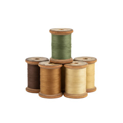 Arrangement of vintage wooden thread spools showcasing earthy tones on transparent surface
