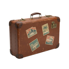 Vintage suitcase with travel stickers evoking nostalgic journeys and wanderlust memories on