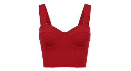 Isolated fashionable red tank top featuring padded cups and shoulder straps for women