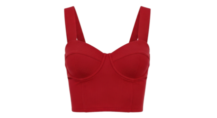 Isolated fashionable red tank top featuring padded cups and shoulder straps for women