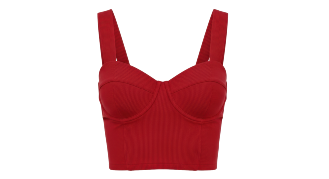 Isolated fashionable red tank top featuring padded cups and shoulder straps for women