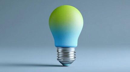 A colorful light bulb with a gradient of green and blue colors. The bulb has a standard metal base and is set against a plain background.