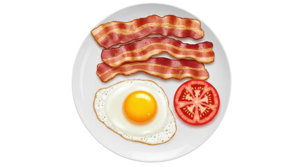Isolated breakfast plate of bacon, fried egg, and tomato slice for a healthy start