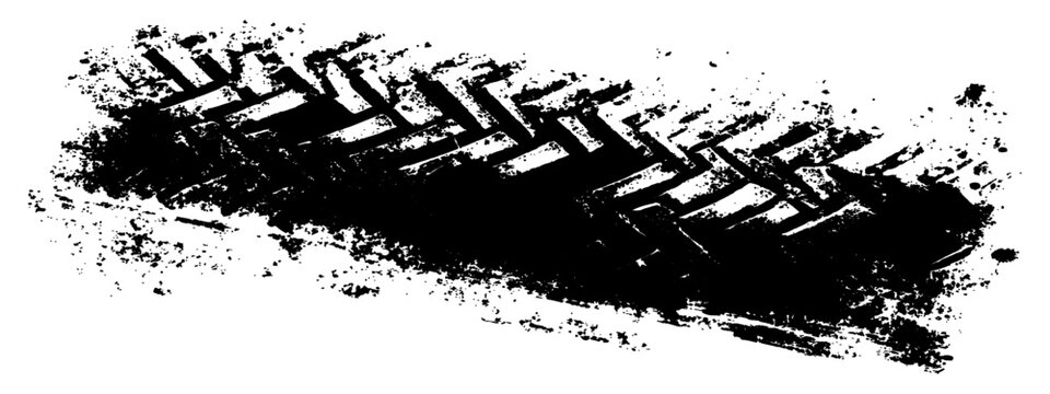 Vector black-and-white tire tracks and skid marks isolated white background. Tire trace track wheels texture and background, Auto tire tread grunge, Car wheel tyre tread track black tyre print, 