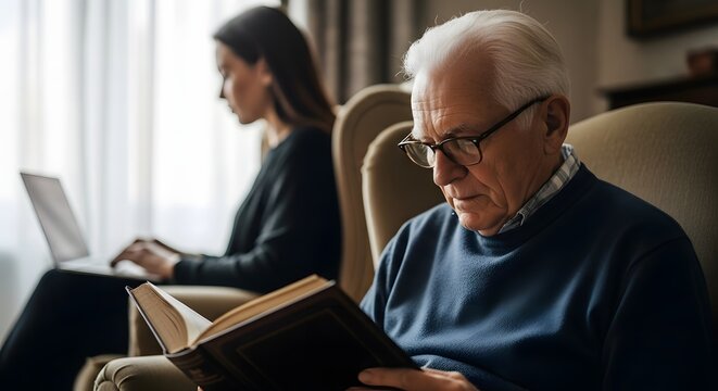 Elderly Gentleman Enjoying a Cup of Tea Outdoors, Relaxed and Content