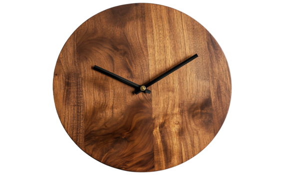 Contemporary round wall clock featuring clean design with bold hands and no numerals isolated on transparent background PNG