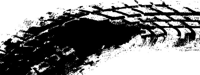 Vector black-and-white tire tracks and skid marks isolated white background. Tire trace track wheels texture and background, Auto tire tread grunge, Car wheel tyre tread track black tyre print, 