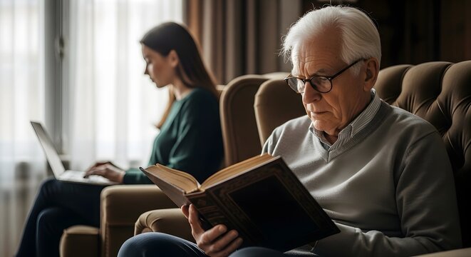 Elderly Gentleman Enjoying a Peaceful Moment Outdoors with Gentle Sunlight