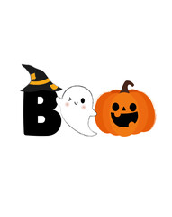 Halloween cute greeting with cute ghost and pumpkin