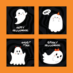 Halloween cute greeting cards with cute ghosts, Halloween ghosts