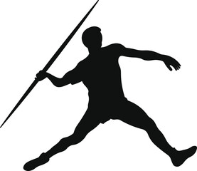 Javelin Throw Silhouette Athletes, Javelin Thrower Silhouette Vector Illustration on White Background