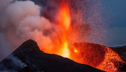 a volcano erupting with lava