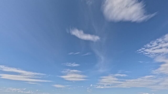 Incredibly beautiful grey cumulus textured clouds under blue sky on partly cloudy day moves from left to right. Timelapse mode.