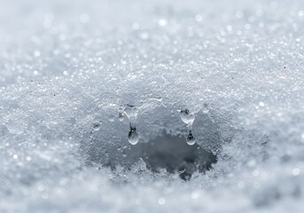 Obraz premium Melting snow with water droplets detailed texture isolated on a white background 