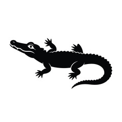 Silhouette of a black alligator on a white background