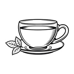 Hand drawn sketch of a cup of tea with mint leaves