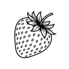 Simple outline drawing of a fresh strawberry with green leaves