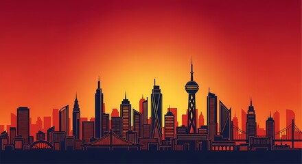 Obraz premium City Skyline Silhouette at Sunset