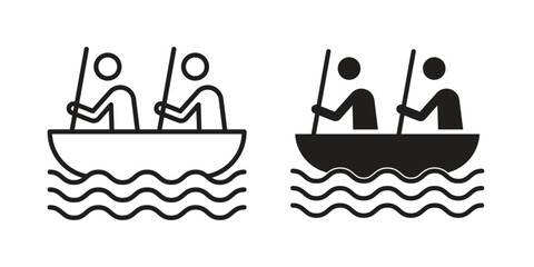 Boat race icons in line stroke outline art and clip art