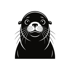 Close up illustration of a cute black seal s face