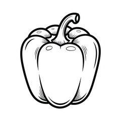Black and white line drawing of a bell pepper vegetable