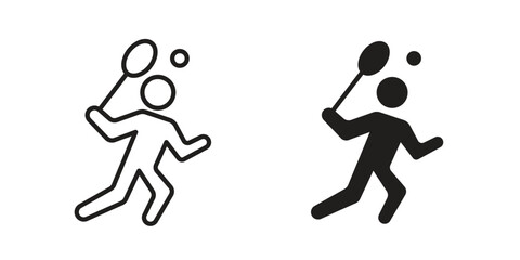 Badminton icons in line stroke outline art and clip art